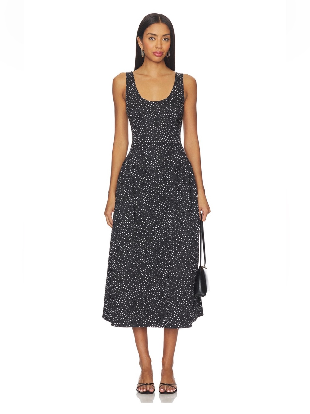 Lioness Luna Rosa Sleeveless Black Polka Dot Midi Dress